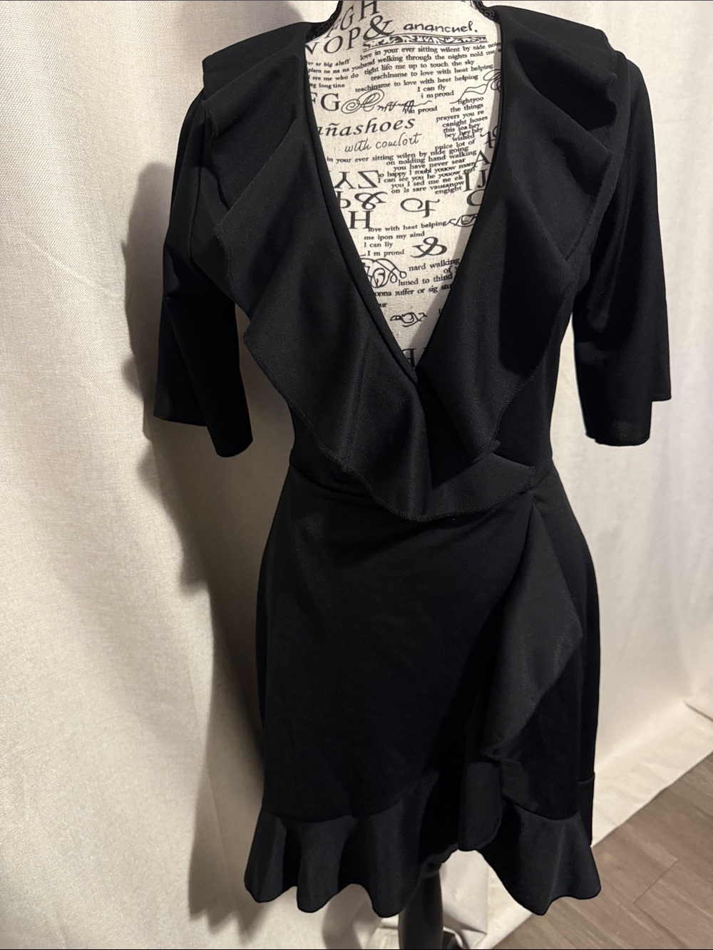 Pretty Little Thing Black Ruffle Wrap Dress Sz 8 NWT